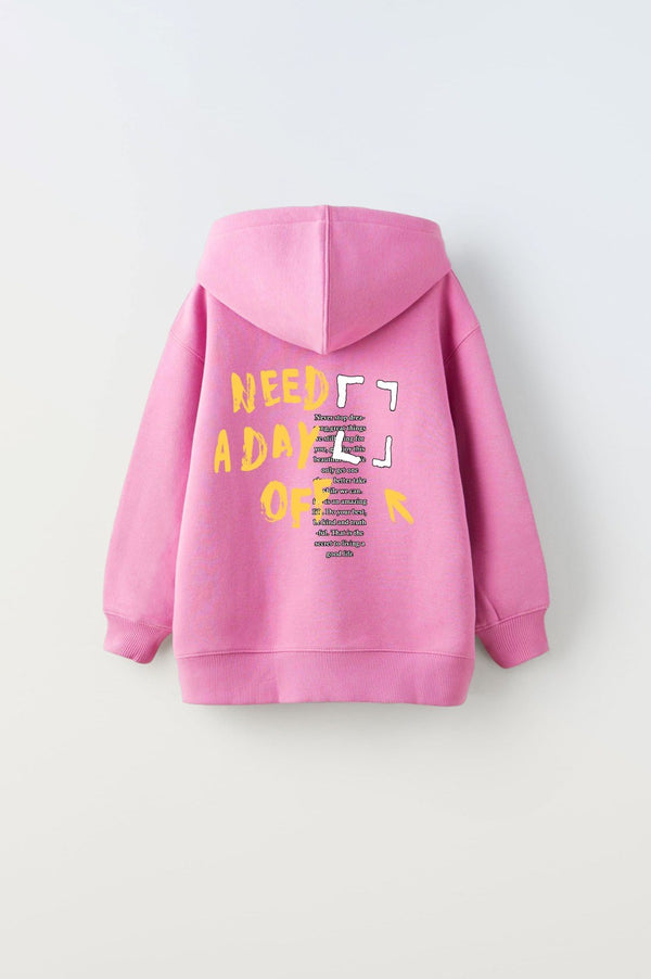 Kapüşonlu İçi Polar Great Day Coming Yazı Baskılı Pembe Unisex Çocuk Hoodie Sweatshirt