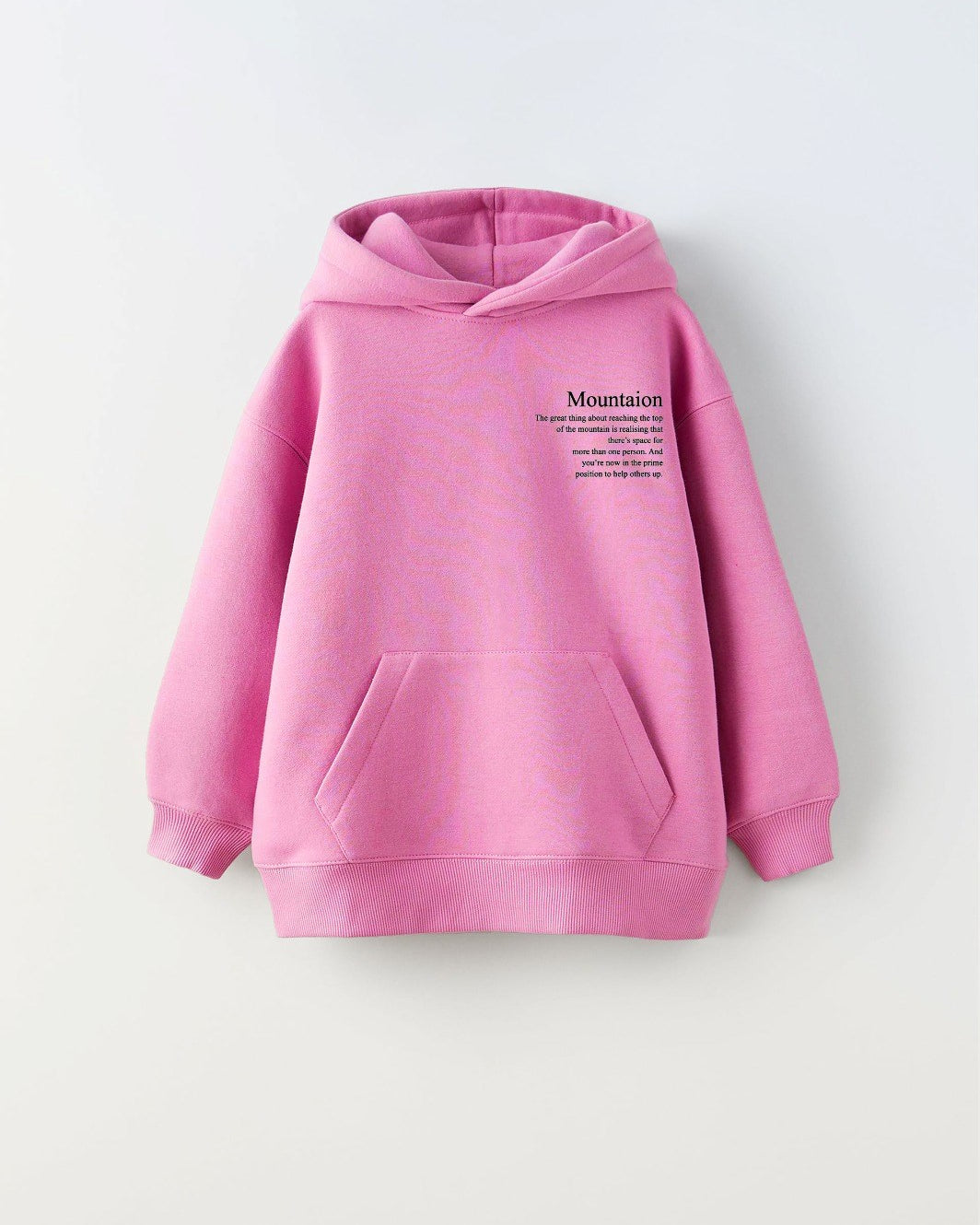 Pembe Kapüşonlu İçi Polar Dağ Baskılı  Unisex Çocuk Sweatshirt