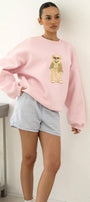 Kadın Oversize Sweatshirt Gentleman Bear Baskılı Pembe – Bisiklet Yaka, 3 İplik Şardonlu