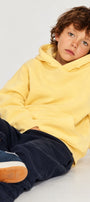 Erkek Çocuk Oversize Basic Hoodie Sweatshirt Sarı – Kapüşonlu, Kanguru Cepli, 3 İplik Polar