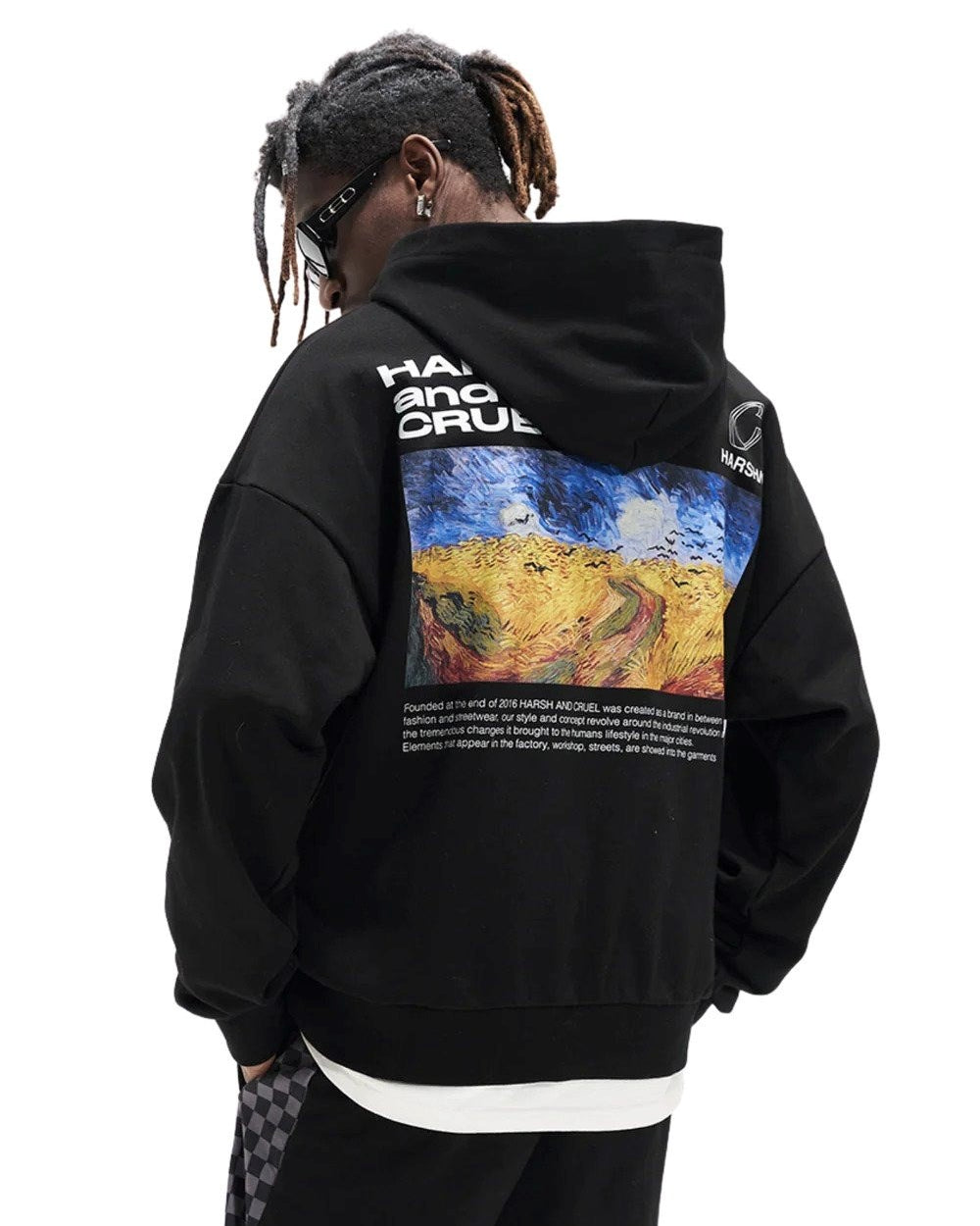 Kapüşonlu İçi Polar Van Gogh Oil Baskılı Siyah Unisex Hoodie Sweatshirt