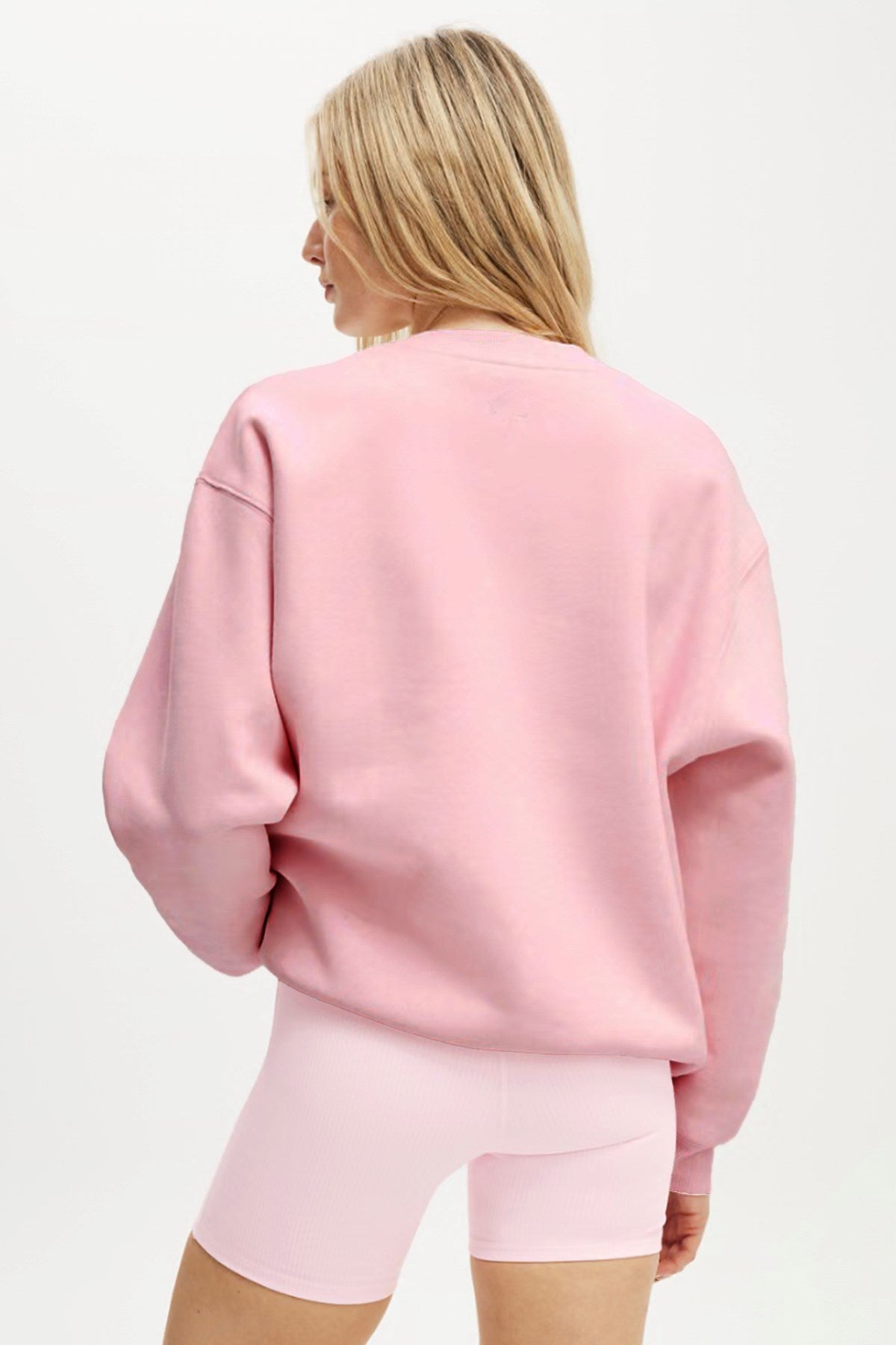 Kadın Oversize Sweatshirt Strawberry Fields Pembe – Bisiklet Yaka, 3 İplik Şardonlu Polar