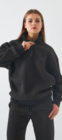 Unisex Oversize Sweatshirt Basic Füme – Yarım Fermuar Dik Yaka, 3 İplik Şardonlu Polar
