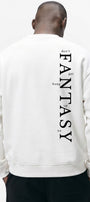 Erkek Oversize Sweatshirt Fantasy Back Baskılı Beyaz – Bisiklet Yaka, 3 İplik Şardonlu Polar