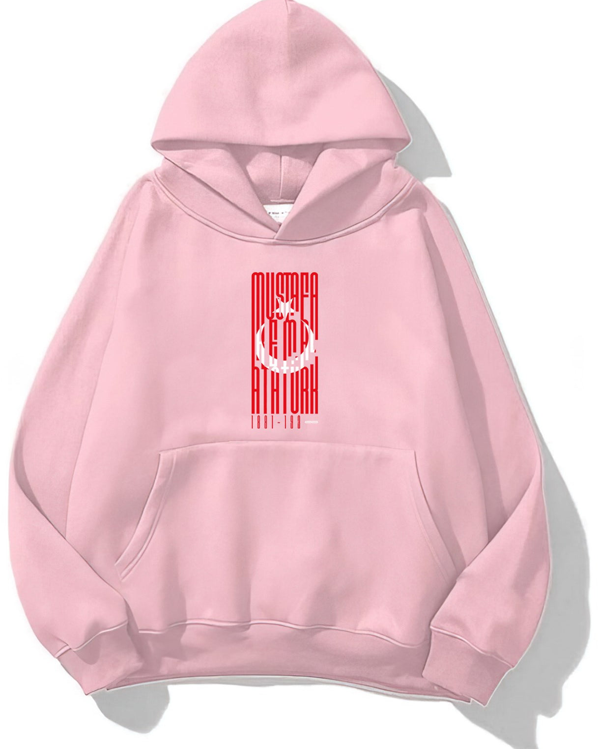 Kapüşonlu İçi Polar Türk Bayrağı Baskılı Pembe Unisex Hoodie Sweatshirt