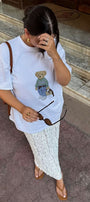Kadın Oversize Tişört COZY Bear Baskılı Beyaz– %100 Pamuk Compact Süprem 24/1