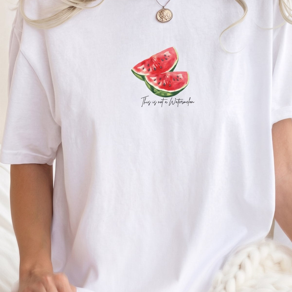 Kadın Oversize Tişört Watermelon Mood Baskılı Beyaz – Bisiklet Yaka, Rahat Kalıp, %100 Pamuk