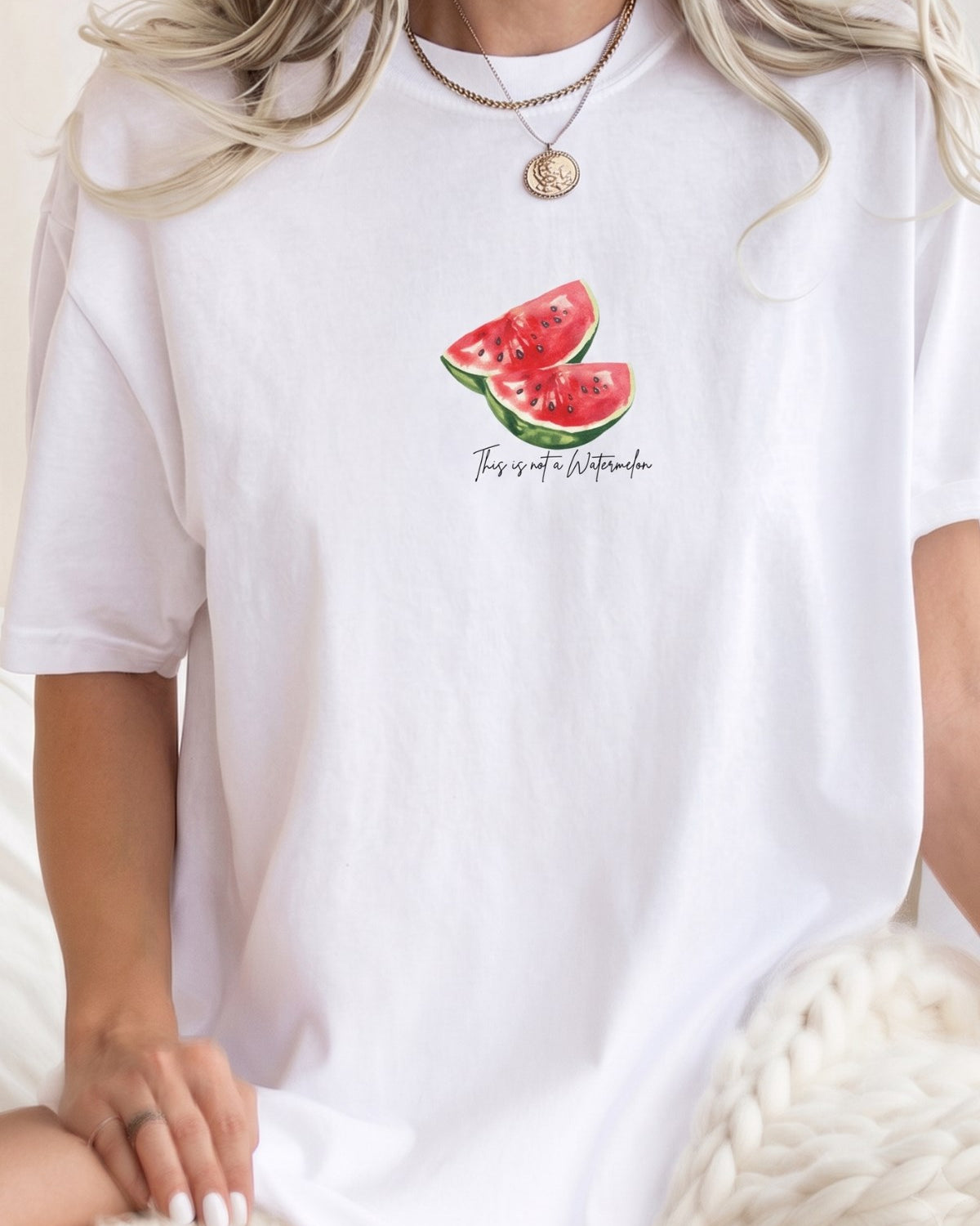 Kadın Oversize Tişört Watermelon Mood Baskılı Beyaz – Bisiklet Yaka, Rahat Kalıp, %100 Pamuk