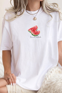 Kadın Oversize Tişört Watermelon Mood Baskılı Beyaz – Bisiklet Yaka, Rahat Kalıp, %100 Pamuk