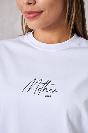 The Champ Mother Hood Yazılı Oversize Beyaz Kadın T-Shirt