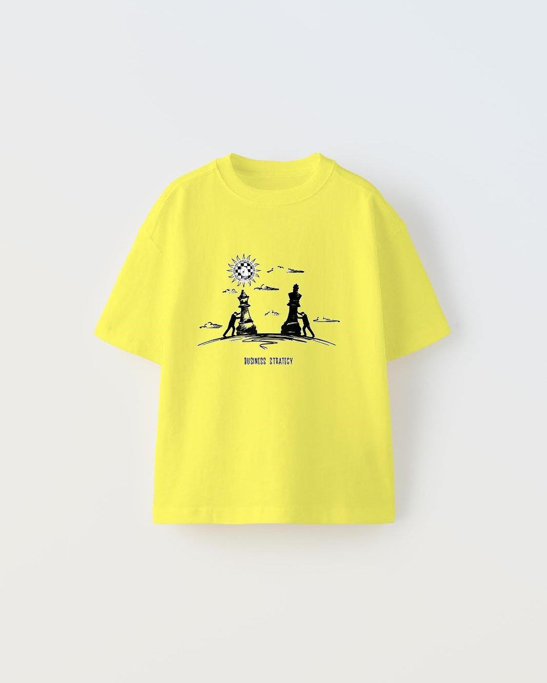 Busıness Stratecy Yazılı Yürüyen Satranç Tasarım Baskılı Sarı Çocuk T-Shirt