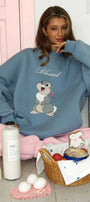 Kadın Oversize Sweat Elbise Blessed Bunny Baskılı Marine – Bisiklet Yaka, 3 İplik Şardonlu Polar