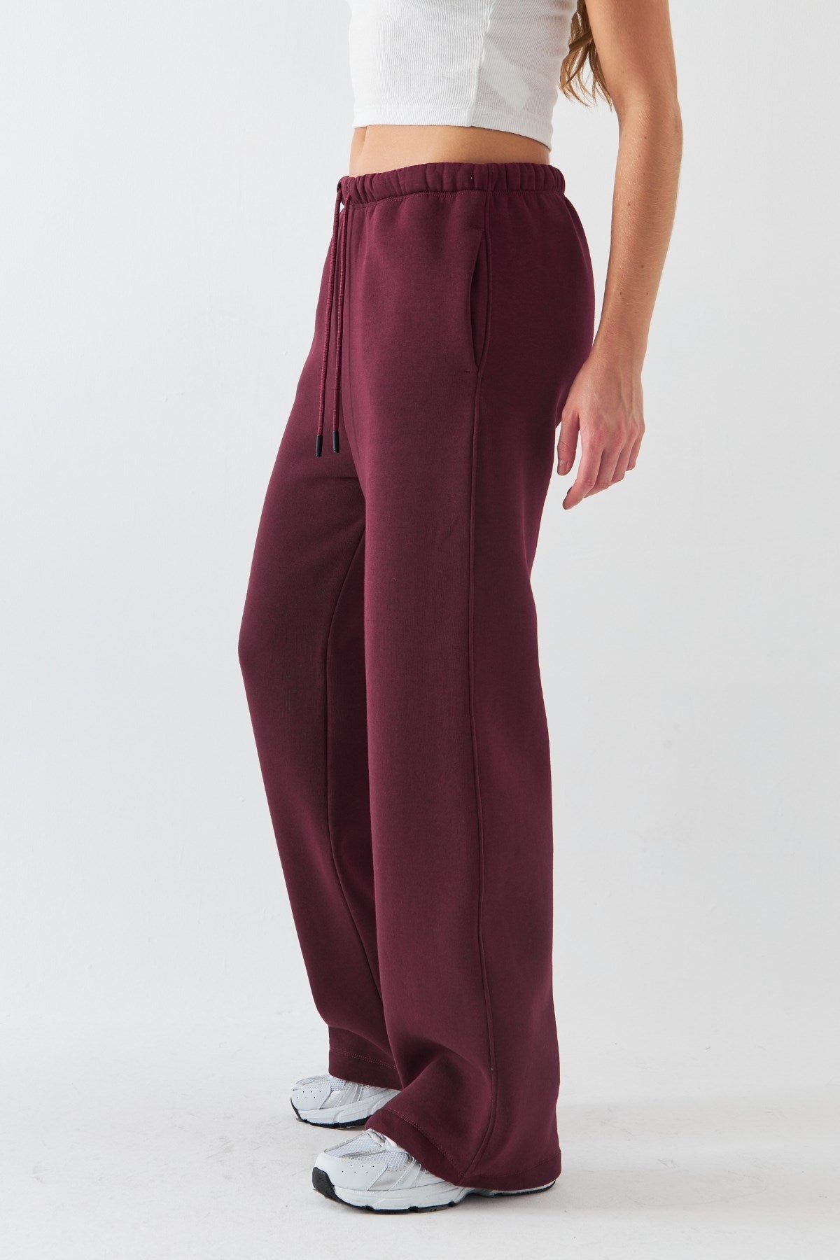 Oversize Unisex Eşofman Altı Bordo – 3 İplik Şardonlu, Bol Paça, Cepli, Modern Rahat Kesim