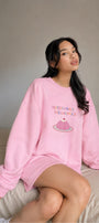 Kadın Oversize Sweatshirt Elbise Sweet Mood Baskılı Pembe – Bisiklet Yaka, 3 İplik Şardonlu Polar