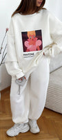 Kadın Oversize Sweat Elbise Beyaz - 3 İplik Şardonlu , Bisiklet Yaka, Pantone - prenses baskılı