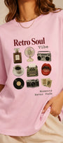 Kadın Oversize Tişört Retro Soul Vibe Baskılı Pembe – Bisiklet Yaka, Rahat Kalıp, %100 Pamuk