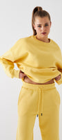 Unisex Oversize Sweatshirt Basic Sarı – Bisiklet Yaka, 3 İplik Şardonlu Polar