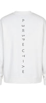 Erkek Oversize Sweatshirt Perspectiv Baskılı Beyaz – Bisiklet Yaka, 3 İplik Şardonlu Polar