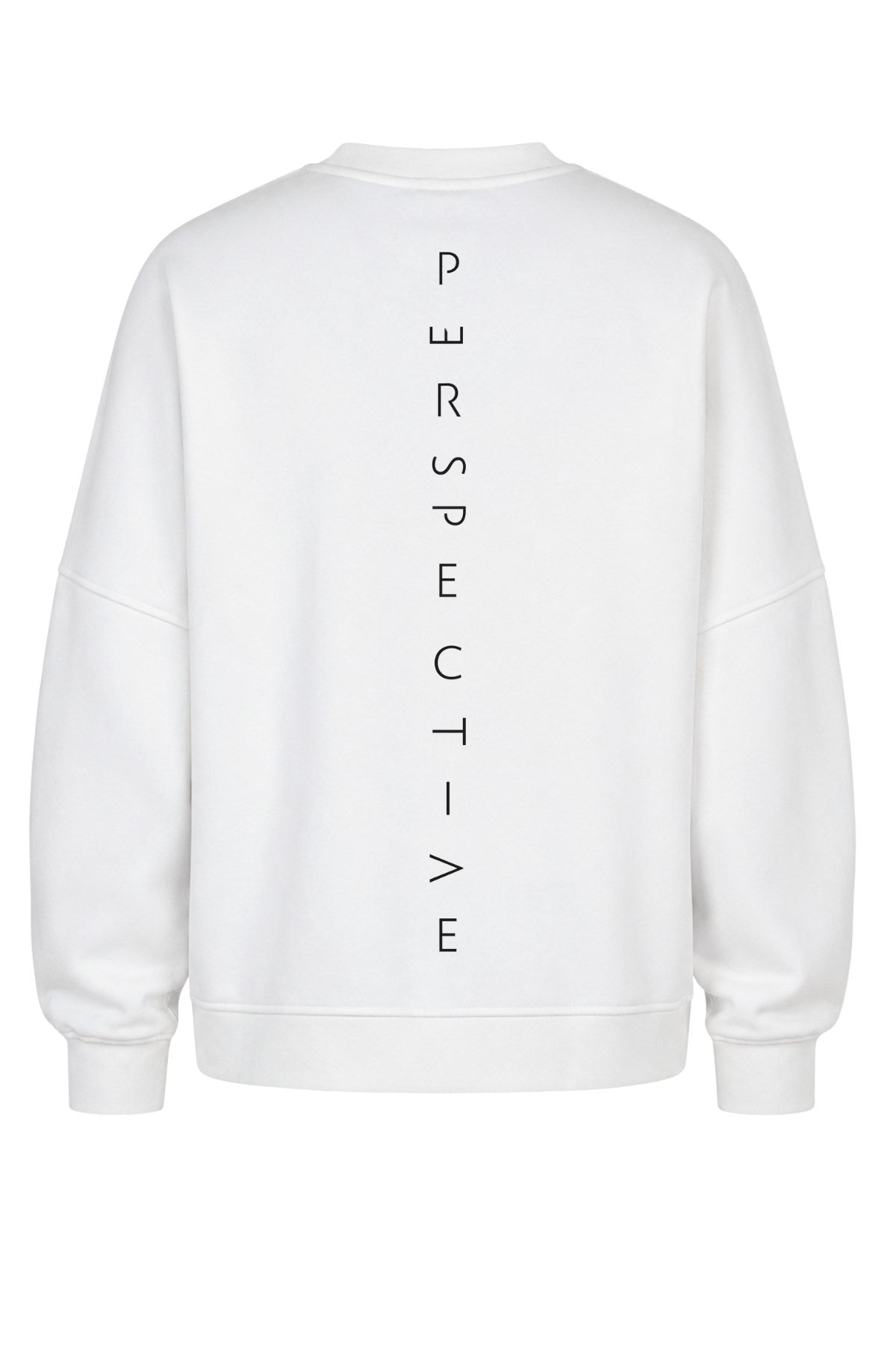 Erkek Oversize Sweatshirt Perspectiv Baskılı Beyaz – Bisiklet Yaka, 3 İplik Şardonlu Polar
