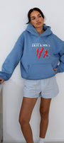 Kadın Oversize Sweatshirt Hoodie Hot & Spicy Baskılı Marine – Kapüşonlu, 3 İplik Şardonlu Polar