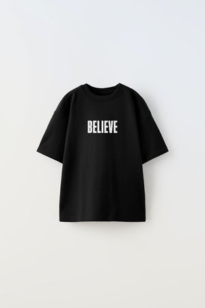 Believe Yazılı Futbol Tasarım Baskılı Siyah Çocuk T-shirt