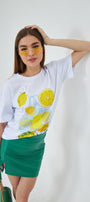 Kadın Limon Baskılı Lila Oversize Yazlık Tişört Squeeze The Day Beyaz