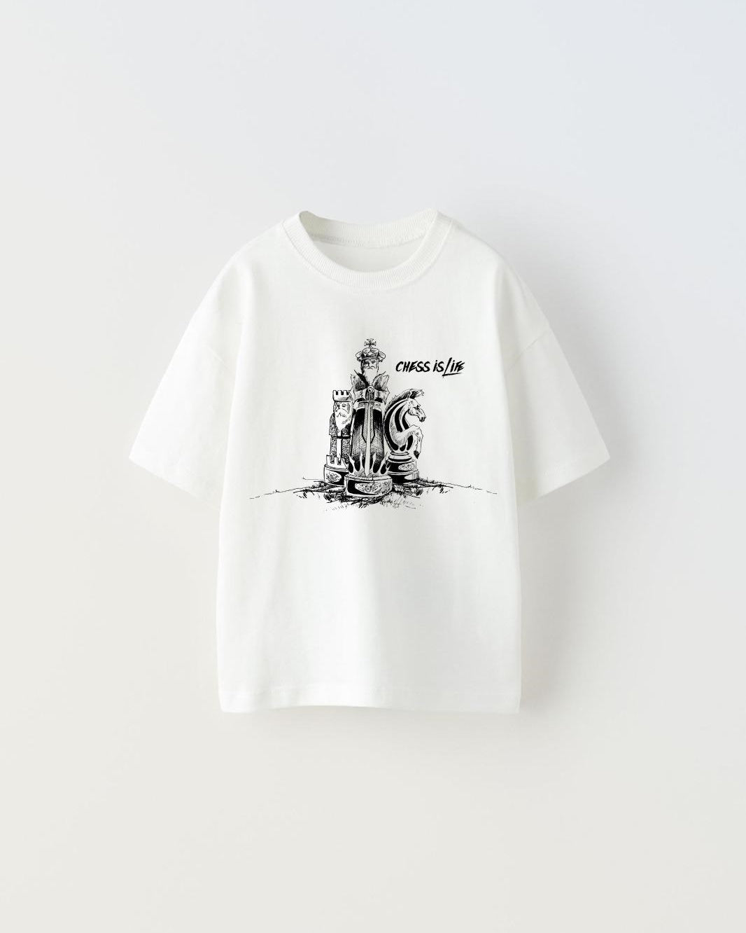 Chess is Life Yazılı Satranç Tasarım Baskılı Beyaz Çocuk T-Shirt