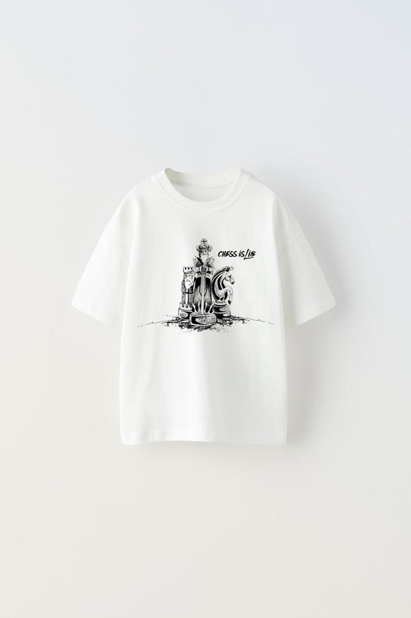 Chess is Life Yazılı Satranç Tasarım Baskılı Beyaz Çocuk T-Shirt