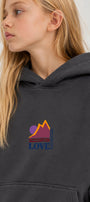 Kız Çocuk Oversize Hoodie Love Mount Baskılı Füme – Kapüşonlu, Cepli, 3 İplik Polar