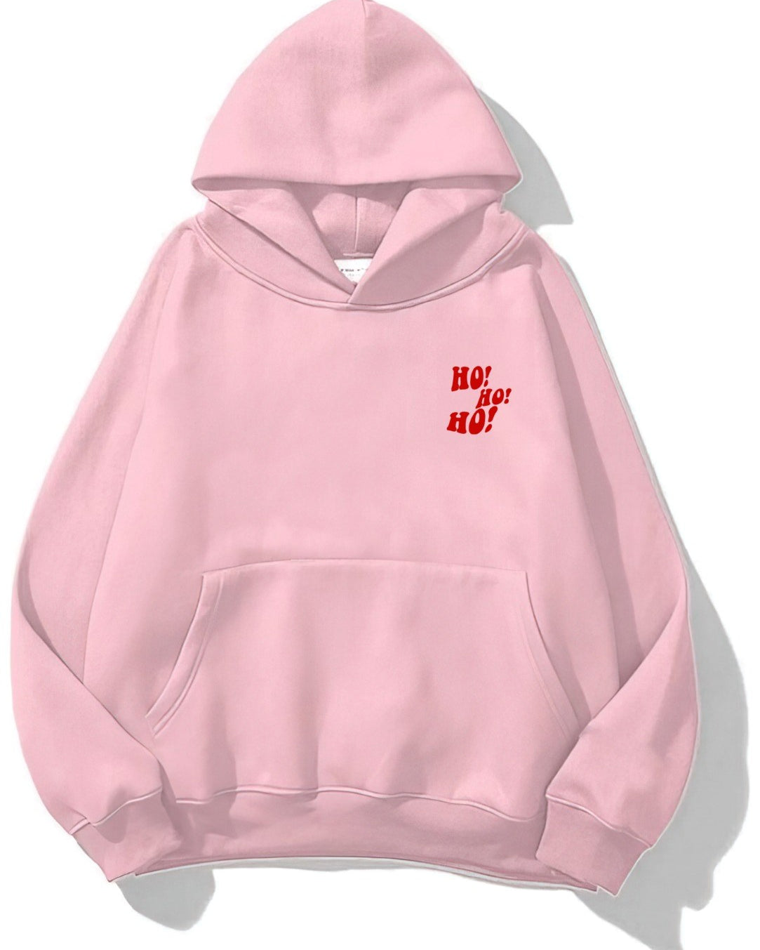 Kapüşonlu İçi Polar Ho! Ho! Ho! Christmas Yazı Baskılı Pembe Unisex Sweatshirt