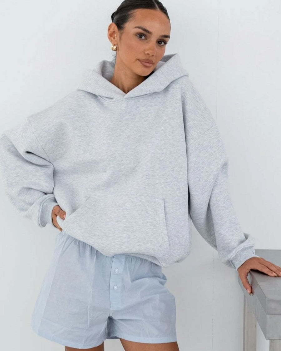 Kapüşonlu Içi Polar Gri Melanj Unisex Oversize Hoodie Sweatshirt