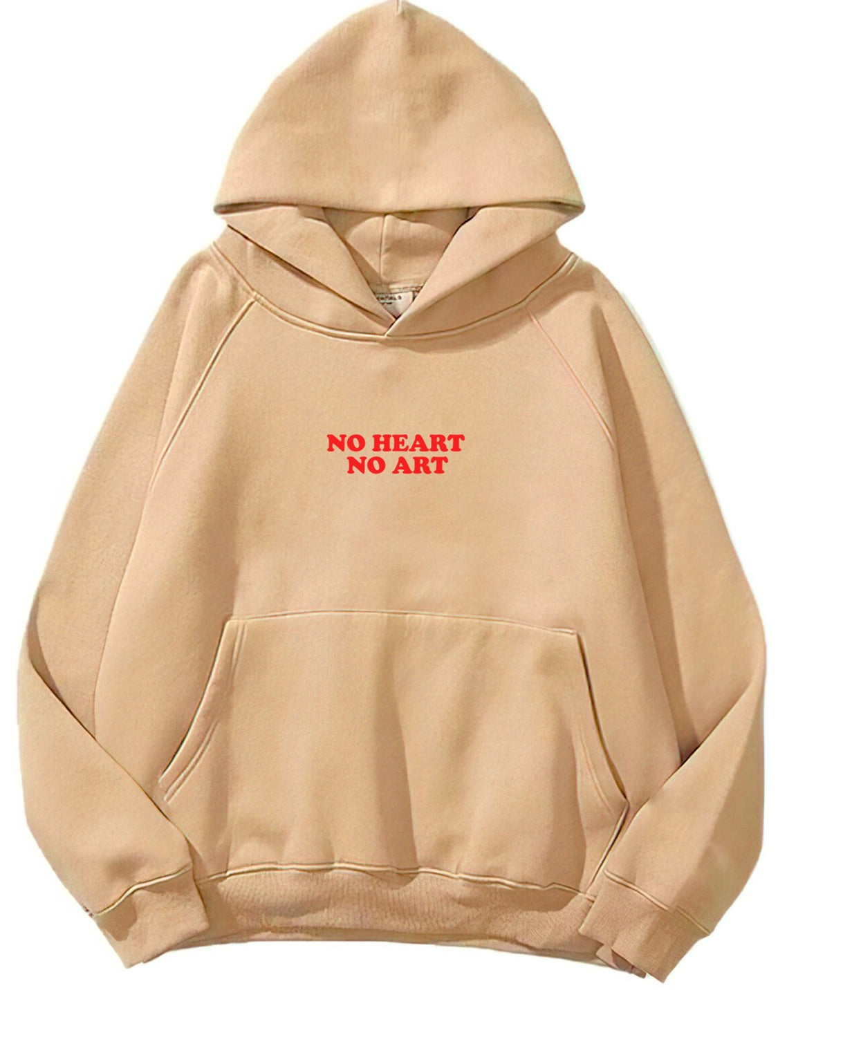 Kapüşonlu İçi Polar No Heart No Art Baskılı Bej Unisex Hoodie Sweatshirt 