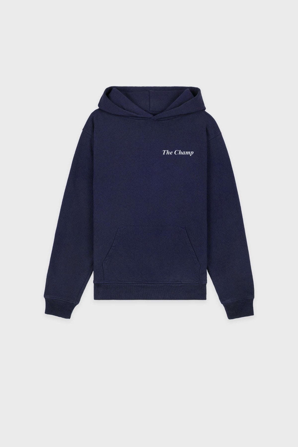 Unisex Lacivert Kapüşonlu Sweatshirt – The Champ Armalı, 3 İplik Şardonlu, Şehir ve Kolej Stili