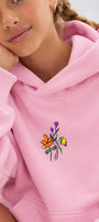 Kız Çocuk Oversize Hoodie Sweatshirt Flower Heaven Baskılı Pembe – Kapüşonlu, Cepli, 3 İplik Polar  