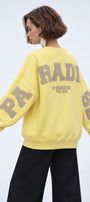 Kadın Oversize Sweatshirt Paradise Varsity Kabartma Baskılı Sarı – Bisiklet Yaka, 3 İplik Şardonlu Polar