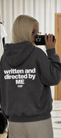Kadın Oversize Hoodie Written & Directed Baskılı Füme – Kapüşonlu, Sırt Baskılı, 3 İplik