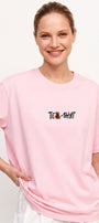 Kadın Oversize Tişört Tea-Shirt Baskılı Pembe – Bisiklet Yaka, Rahat Kalıp, %100 Pamuk