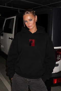 Kadın Oversize Hoodie Noir Cat Baskılı Siyah – Kapüşonlu, Kanguru Cepli, 3 İplik Şardonlu Polar