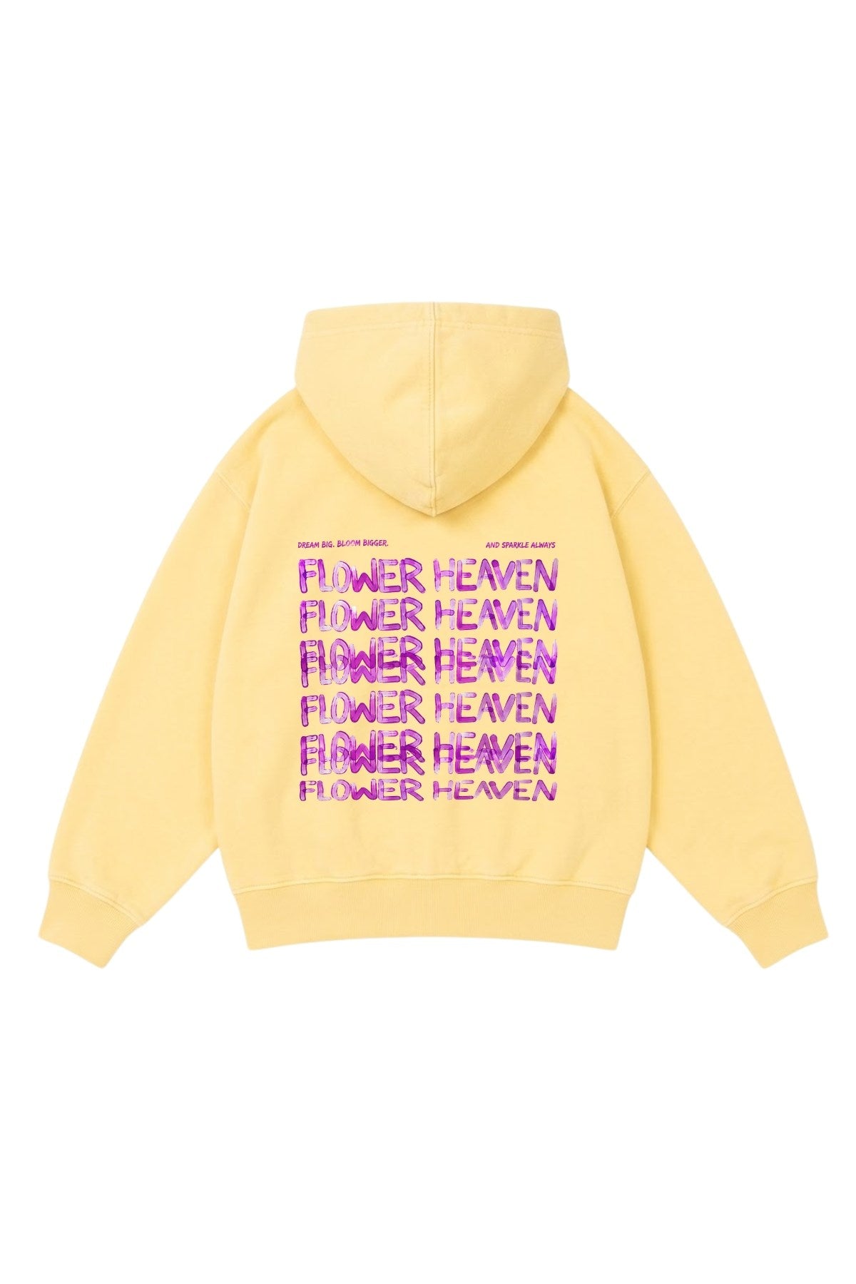 Kız Çocuk Oversize Hoodie Sweatshirt Flower Heaven Baskılı Sarı – Kapüşonlu, Cepli, 3 İplik Polar  