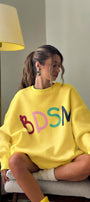 Kadın Oversize Sweatshirt Elbise Color Pop Baskılı Sarı – Bisiklet Yaka, 3 İplik Şardonlu Polar