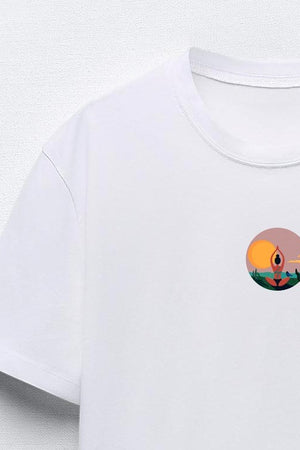 Yoga Art Manzara Tasarım Baskılı Beyaz Kadın T-shirt