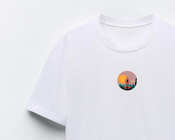 Yoga Art Manzara Tasarım Baskılı Beyaz Kadın T-shirt