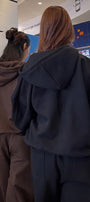 Unisex 2’li Oversize Basic Hoodie Kahverengi & Lacivert – Kapüşonlu, Cepli, 3 İplik Şardonlu Polar
