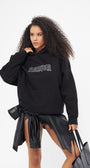 Heaven Yazılı Taş Baskılı Kapüşonlu İçi Polar Oversize Siyah Sweatshirt