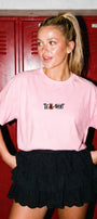 Kadın Oversize Tişört Tea-Shirt Baskılı Pembe – Bisiklet Yaka, Rahat Kalıp, %100 Pamuk