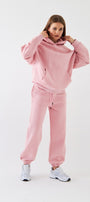 Oversize Unisex Sweatshirt Hoodie Pembe – Kapüşonlu, 3 İplik Şardonlu Polar, Kanguru Cepli, Basic