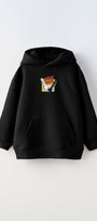 Kapüşonlu İçi Polar Satranç Cartoon  Baskılı Siyah Unisex Çocuk Hoodie Sweatshirt