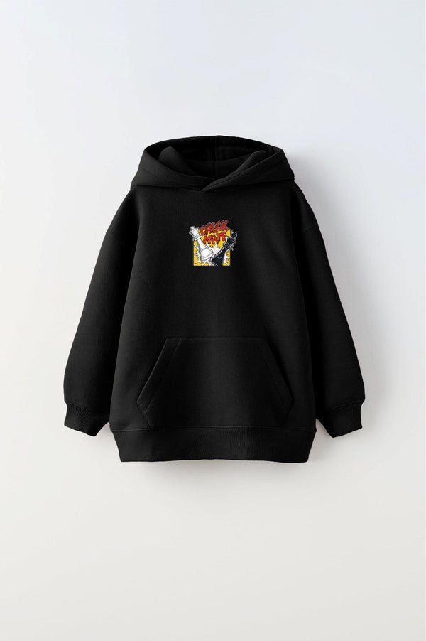 Kapüşonlu İçi Polar Satranç Cartoon  Baskılı Siyah Unisex Çocuk Hoodie Sweatshirt