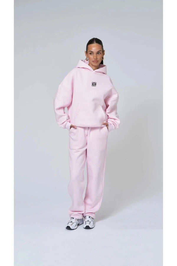 Pembe Unisex Loewe Yüksek Baskılı Kapüşonlu Kanguru Cepli Oversize Hoodie