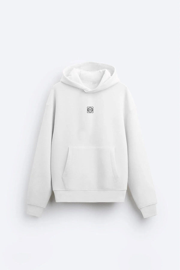 Beyaz Unisex Loewe Yüksek Baskılı Kapüşonlu Kanguru Cepli Oversize Hoodie